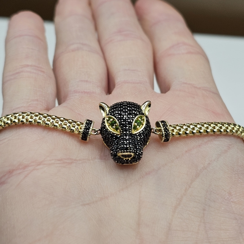 Stunning Black Panther 18kYellow Gold Sterling Silver 925 Bracelet 7.5" - Picture 10 of 11